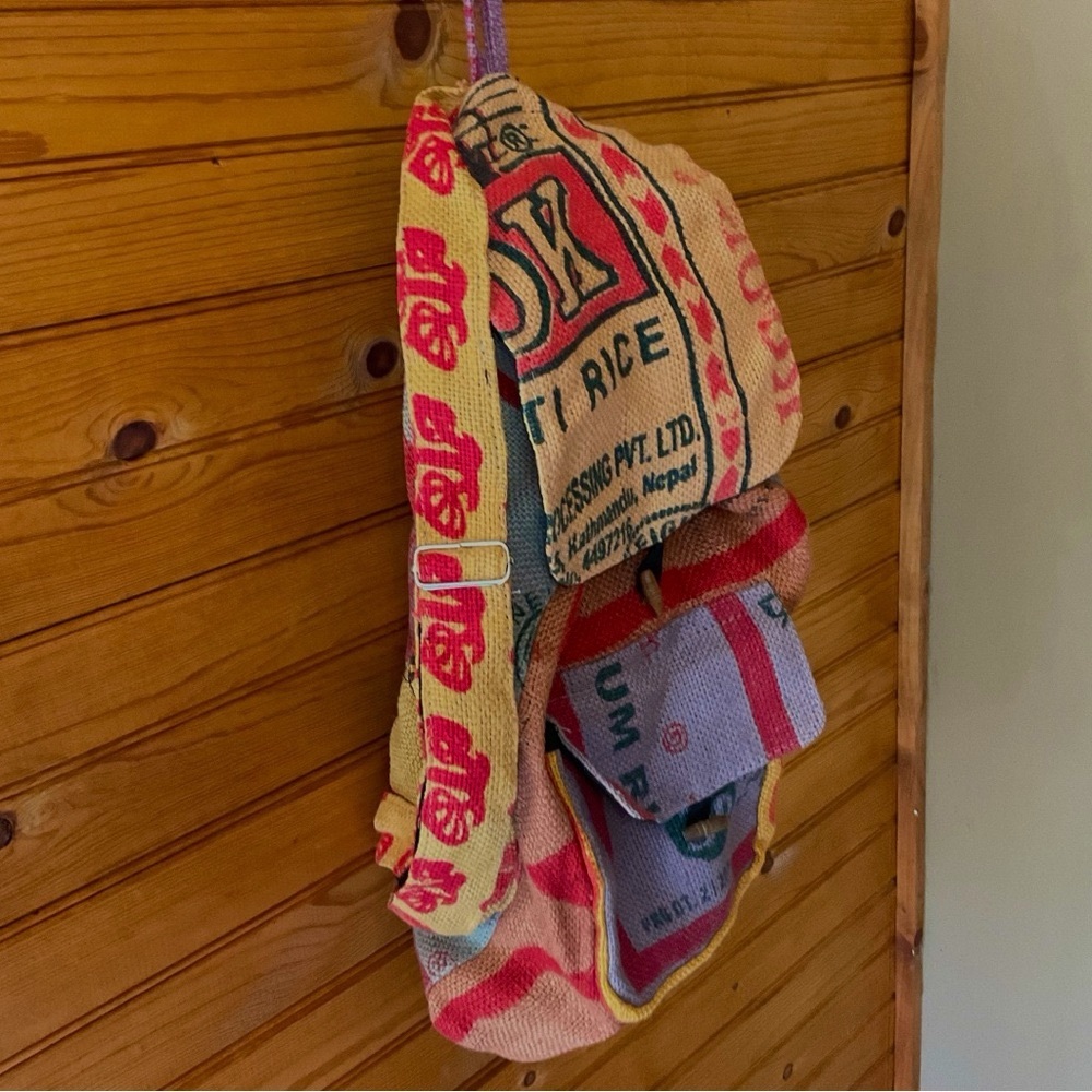 Colorful Rice Bag Burlap Backpack - Picture 4 of 6